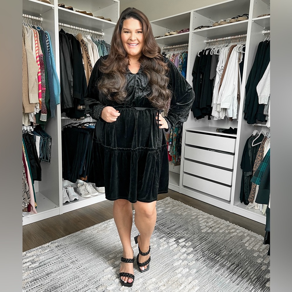 Eloquii Elements Velvet Dress with Ruffle Yoke
